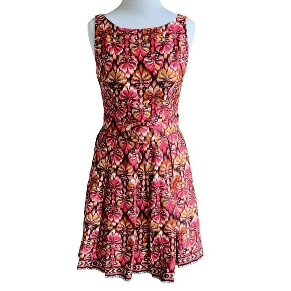 MUSE SLEEVELESS ZIP PLEATED BOTTOM 6 MULTI COLORED ABSTRACT PATTERN DRESS NWOT - Picture 9 of 14